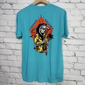 Zero Foxtrot Mens RARE Aqua Graphic T Shirt Size M Extended Vacation Grim Reaper